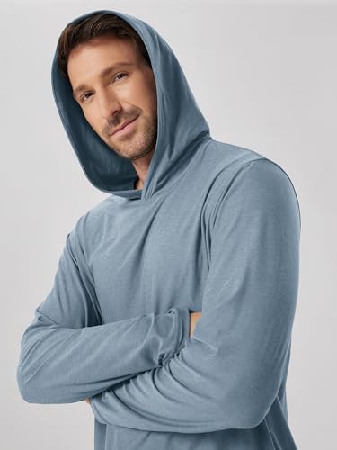 ODODOS Men's Long Sleeve Hoodie - odSTRATUM Tech Performance Pullover - Ultra Soft Moisture Wicking UPF 50+ Top, Dusty Blue Heather, X-Large