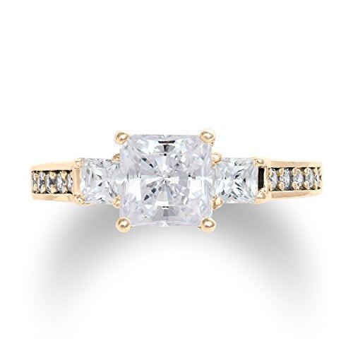 Ioka - 14K Solid Yellow Gold 1.5 Ct. Princess Cut 3 Stone CZ Engagement Ring With Stones in Band - Size 7