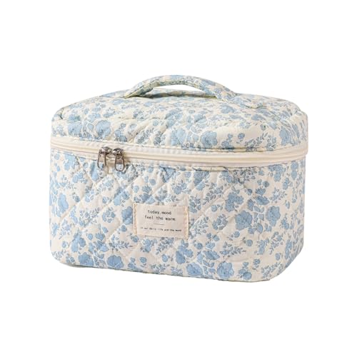 uekeboag Large Travel Quilted Makeup Bag for Women (01Lithtblue-flower)