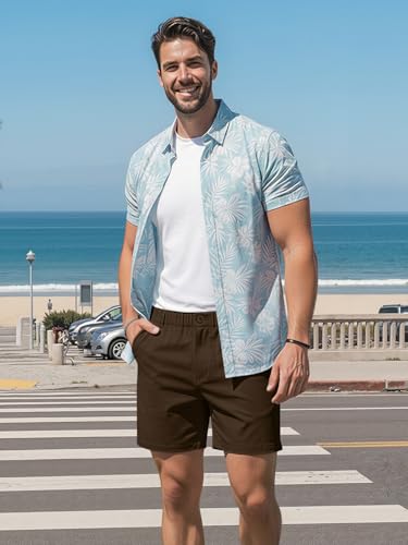 RQP Men's Cotton Casual Shorts Classic-fit 5" Chino Shorts Elastic Waist Daily Wear Dress Shorts Baech Summer Shorts,Coffee