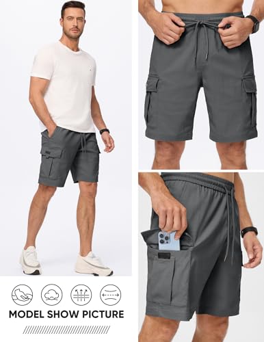JMIERR Mens Classic Gray Cargo Shorts Classic Loose Fit Big & Tall Summer Work Short with 5 Pockets, 3XL