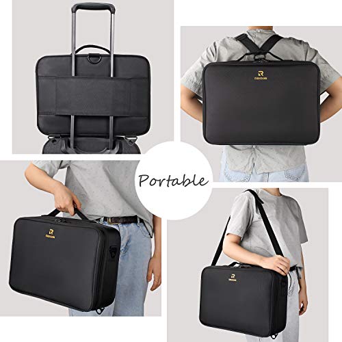 Relavel Makeup Case Large Makeup Bag Professional Train Case 16.5 inches Travel Cosmetic Organizer Brush Holder Waterproof Makeup Artist Storage Box, 3 Layer Large Capacity, with Adjustable Strap