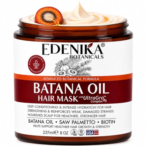 EDENIKA BOTANICALS Batana Hair Mask with Batana Oil for Hair Growth, Biotin, Saw Palmetto & UltraGro B5 Complex, Deep Conditioning Hair Treatment for Fuller, Thicker-Looking Hair, Sulfate-Free