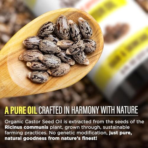 GuruNanda Castor Oil Organic USDA Certified (8 Fl oz) - 100% Pure & Natural, Cold Pressed & Hexane-Free, Hydrating Carrier Oil for Skin, Hair, Eyebrows & Eyelashes Growth