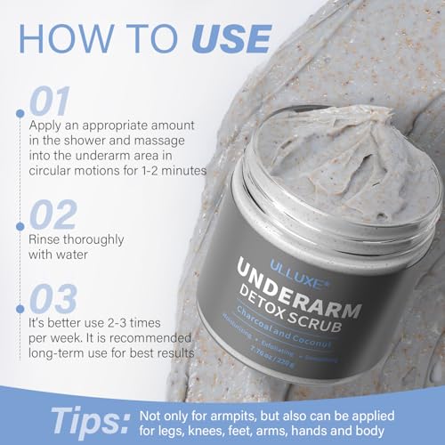 Charcoal Underarm Detox Scrub for Armpit Detox Odor Control & Dark Armpits Spots Remover, Brightening Underarms Bikini Area Inner Thighs & Exfoliating Bumps, Natural Deodorant Scrub for Women & Men