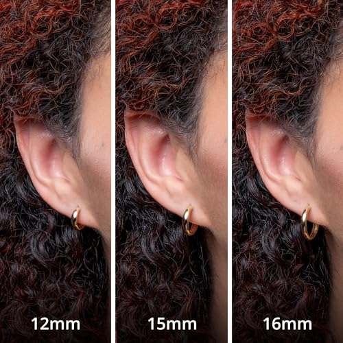 MAX + STONE 10k Yellow Gold Hoop Earrings | 3mm Wide, 12mm Diameter Small Gold Hoops | Hypoallergenic, Shower Safe
