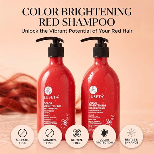 Luseta Color Enhancing Shampoo and Conditioner Set for Red & Copper Hair. Revives & Intensifies Fiery Hues, Adds Radiant Shine, Smooths Frizz, Improves Elasticity with Pomegranate, 2 x 16.9oz