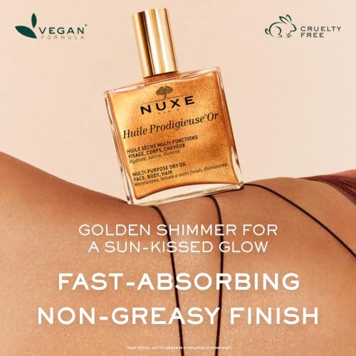 NUXE Huile Prodigieuse Shimmer Body Oil, Glow for Skin & Hair, 1.6 Fl Oz