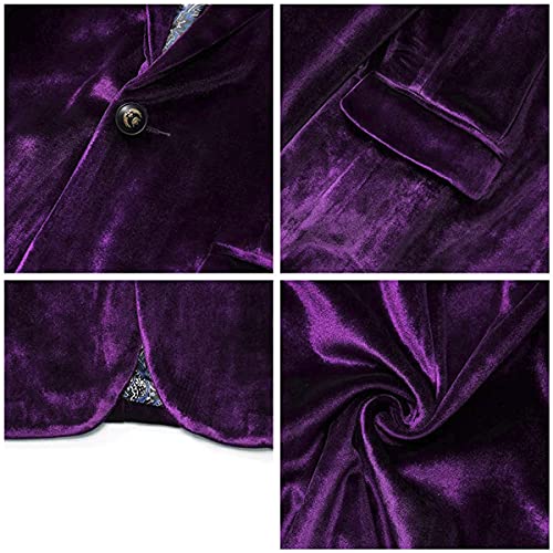 WEEN CHARM Velvet Blazer for Men Slim Fit One Button Sport Coat Tuxedo Jacket for Prom Wedding Party Dinner Purple