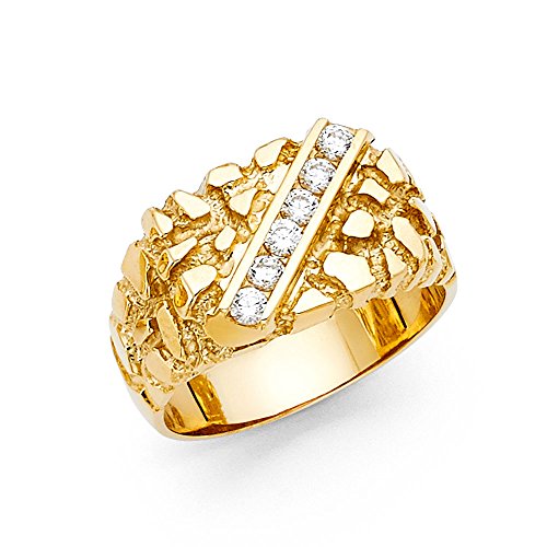 The World Jewelry Center 14k Yellow Gold Solid Men's Nugget Ring - Size 11