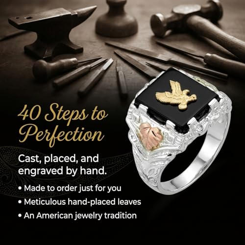 Men's Onyx Eagle Ring, 10k Yellow Gold, Sterling Silver, 12k Green and Rose Black Hills Gold Size 11