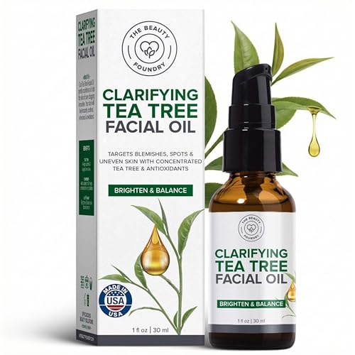 Beauty Foundry Clarifying Tea Tree Oil for Face and Acne, Targets Acne and Uneven Skin Tone, Antioxidant-Rich Beauty Oil, 1oz/30ml