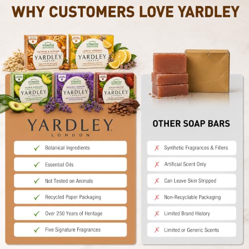 Yardley London Soap Bath Bar Bundle - 10 Bars: English Lavender, Oatmeal and Almond, Aloe and Avocado, Cocoa Butter, Lemon Verbena 4.25 Ounce Bars (Pack of 10 Bars, Two of each)