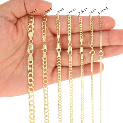 Nuragold 14K Real Yellow Gold Cuban Curb Solid Italian Link Chain Necklace - 24",7mm