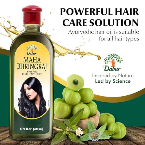 Dabur Maha Bhringraj Herbal Ayurvedic Hair Oil – Infused with Bhringraj Oil for Scalp Nourishment, Soft and Manageable Strands – Oils for Hair and Scalp Massage – 200ML (6.76 fl oz)