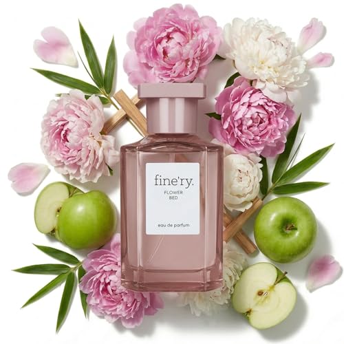 Fine'ry Flower Bed Peony Apple Eau de Parfum - Long-Lasting Perfume for Women - Lush Peony, Green Apple & Blooming Jasmine - Floral, Fresh, Full Size Hair & Body Fragrance, Gift for Her (60mL)