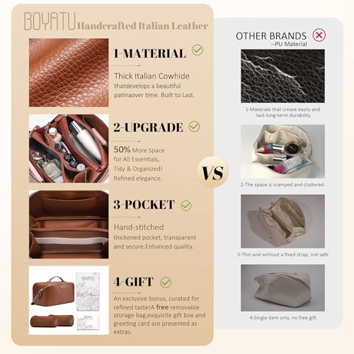 BOYATU Genuine Leather Travel Makeup Bag: Hand-made 3 Pcs Set Cosmetic Bags