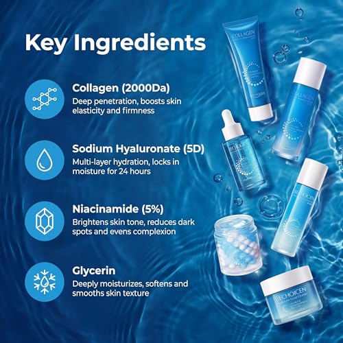 Collagen Skincare Set for Women – 6Pcs Face Care Kit with Cleanser,Toner,Serum,Eye Cream,Face Lotion & cream – Hydrating,Firming & Nourishing Routine,Gentle for All Skin Types,Great Gift Idea