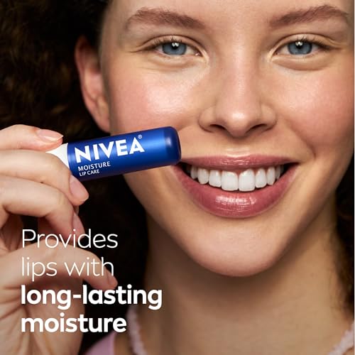 NIVEA Moisture Lip Care, Hydrating Lip Balms with Shea Butter, 4 x 0.17 OZ