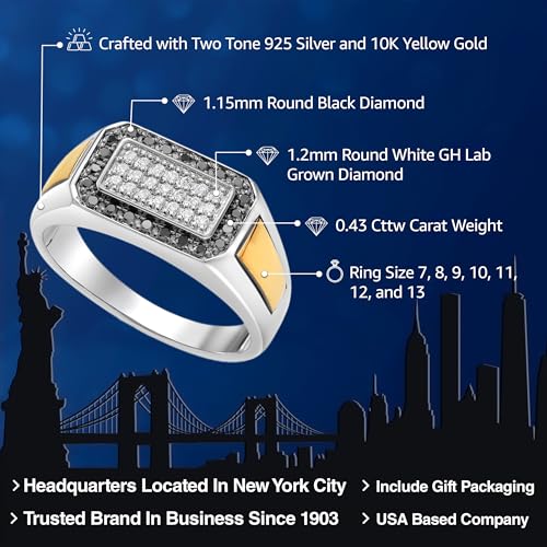 Gem Stone King Black Diamond and Lab Grown Diamond Ring For Men | Size 12