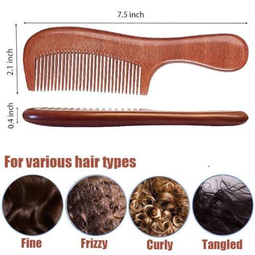 Morsafe 2 Pcs Sandalwood Hair Comb Set Wide and Fine Tooth Wooden Comb for Women Men, Anti-static Detangling Wood Comb for Curly Fine Frizzy Wet Dry Hair