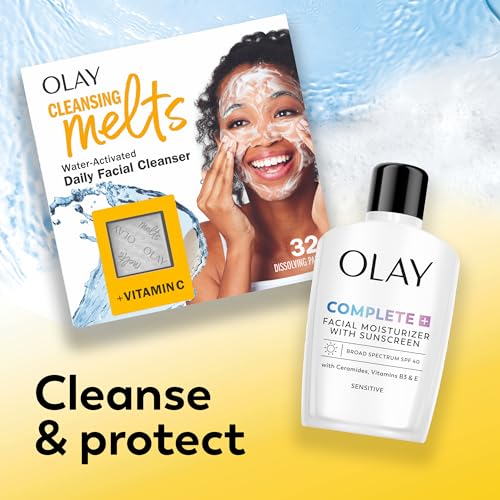 Olay Complete+ Face Moisturizer with Sunscreen SPF 40, For Sensitive Skin, Broad Spectrum Sun Protection, Fragrence-Free - No White Cast on All Tones, Nourishes Moisture Barrier - Ceramides, 6 Oz