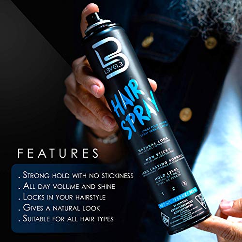 L3 Level 3 Hair Spray for Men, Strong Long-Lasting Hold, 12.95 fl oz