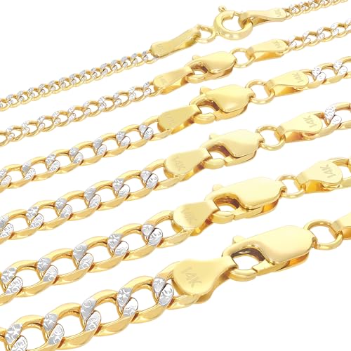 Nuragold 14K Real Yellow Gold Cuban Curb Pave Diamond Cut Chain Necklace - 5.5mm,22"