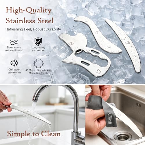 UIWOYI 5 in 1 304 Stainless Steel Gua Sha Tools Set, Premium Facial & Full Body Scraping Massage Kit