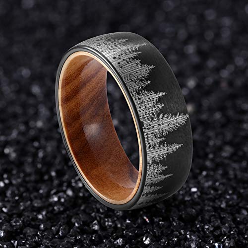 POYA TUNGSTEN Forest Rings for Men 8 mm Black Plated Wedding Band with Wood Liner Comfort Fit (7)