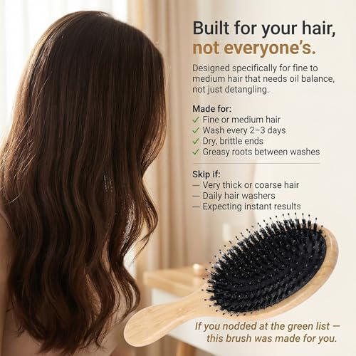 BESAXA Boar Bristle Hair Brush for Fine and Thin Hair, Women