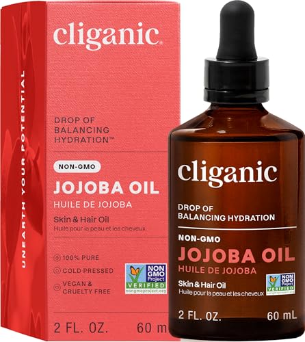 Cliganic Organic Jojoba Oil, 100% Pure (60ml) | Natural Cold Pressed Unrefined Hexane Free Oil for Hair & Face | Base Carrier