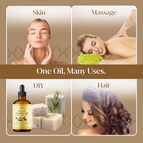 SIVA ORGANICS Jojoba Carrier Oil with Dropper, 4 Fl Oz (118 ml)