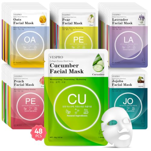 48 Pack Sheet Face Masks Skincare for Women, Moisturizing & Hydrating