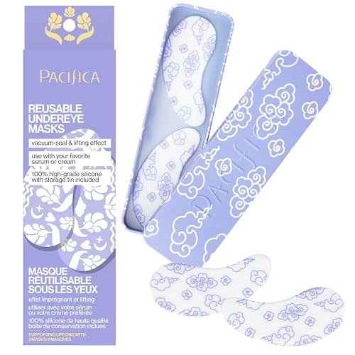 Pacifica Reusable Mask – Under Eye Mask Silicone Face Mask for Fine Lines & Dark Circles, Pair with Serum, Storage Tin Included, Vegan & Cruelty-Free, 2 Pieces