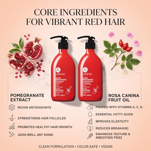 Luseta Color Enhancing Shampoo and Conditioner Set for Red & Copper Hair. Revives & Intensifies Fiery Hues, Adds Radiant Shine, Smooths Frizz, Improves Elasticity with Pomegranate, 2 x 16.9oz