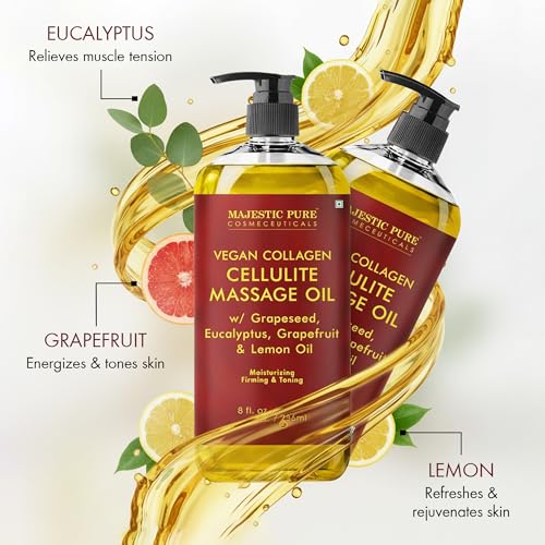 Majestic Pure Cellulite Massage Oil, Toning Body Blend, 8 Fl Oz, 2-Pack