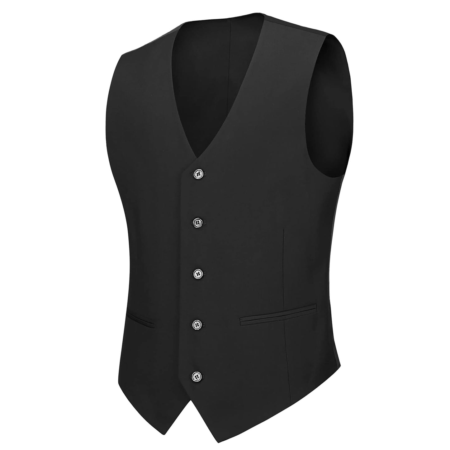 Cooper & Nelson Men's Suit Slim Fit, 3 Piece Suits for Men, One Button Solid Jacket Vest Pants with Tie, Tuxedo Set Black XS