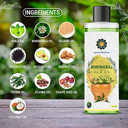 AYURVEDASHREE Hair Oil 6.76 fl oz., with Bhringraj, Amla Extract, Kalonji, Seasme, Avacado, Walnut, Thyme, Jajoba , Grape Seed & Coconut Oil 200 ml