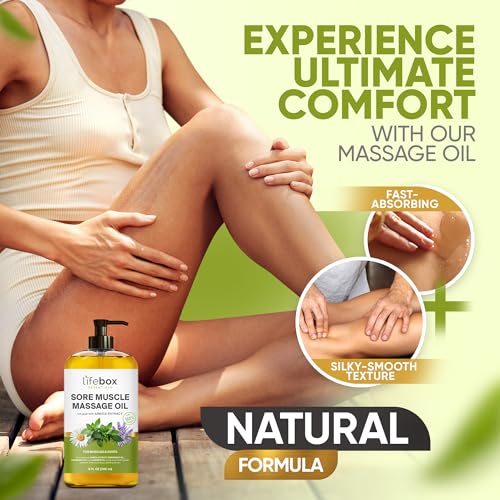 Arnica Sore Muscle Massage Oil – 100% Pure & Natural - Massage Therapy for Muscles & Joints – Body Oil Infused with Arnica Extract, Lavender Oil, Peppermint Oil & Chamomile Oil – 8 FL OZ
