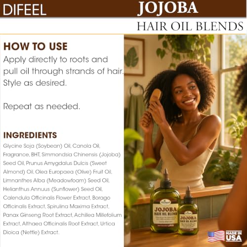 Difeel Jojoba Oil Hair Oil Blend - Travel Size 2.5 oz. - Lightweight Hair & Scalp Moisturizing Oil for Dry, Damaged & Frizzy Hair, Adds Shine & Softness