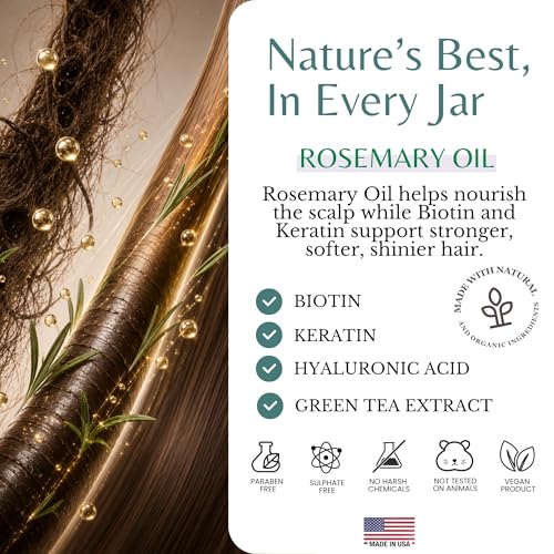 EDENIKA BOTANICALS Rosemary Hair Mask with 100% Rosemary Oil & Biotin, Anti-Hair Loss & Strengthening Treatment, Deep Conditioning & Hydration for Thicker-Looking Hair, Sulfate-Free, Men & Women
