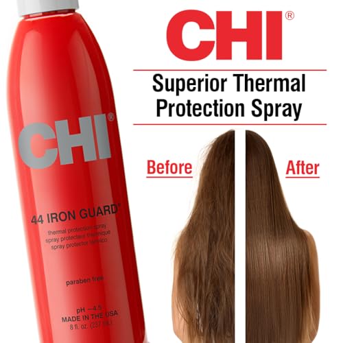 CHI 44 Iron Guard Thermal Protection Spray for Hair, Heat Damage Shield with Ceramic Minerals, Lightweight Styling Spray, Frizz Control & Shine Enhancer, 8 Fl Oz