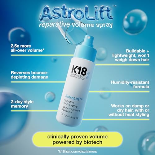 K18 AstroLift Reparative Volume Spray - Damage Repair Hair Volumizer + Thickening Spray for Fine Hair - Flexible 2-Day Hold + Humidity-Resistant, Non-Sticky Formula (4 Fl oz)