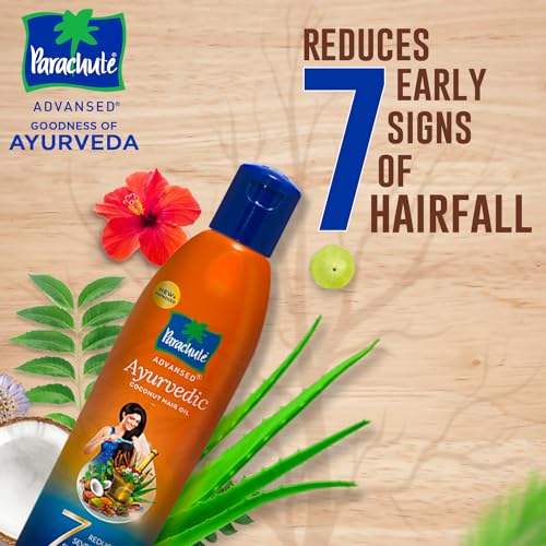 Parachute Advansed Ayurvedic Coconut Hair Oil with Basil (Tulsi), Aloe vera, Flax seed, Gooseberry (Amla) |25 Ayurvedic Ingredients | Controls Hair Fall, Dandruff, Indian Hair Oil |10.1 Fl.oz