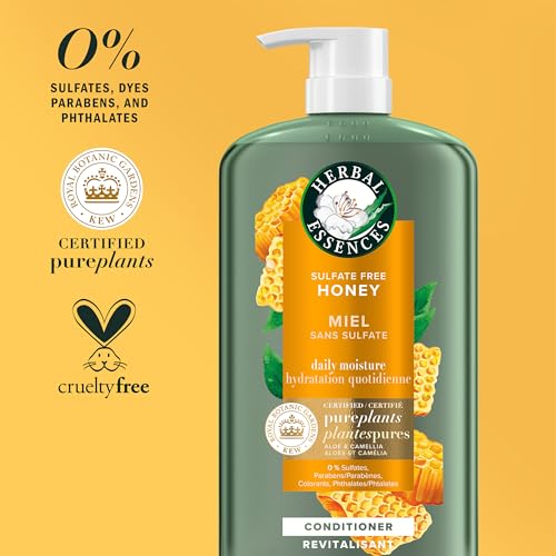 Herbal Essences Honey Daily Moisture Conditioner, Protects and Nourishes Dry Hair, Hydrating Conditioner with Certified Camellia Oil and Aloe Vera, Moisturizing and Safe For All Hair Types, 33.8oz