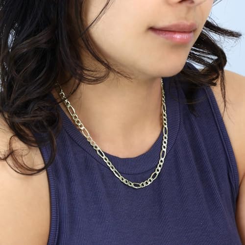 Nuragold 10k Real Yellow Gold Figaro Link 5.5mm Chain Necklace (16"-30") - 22"