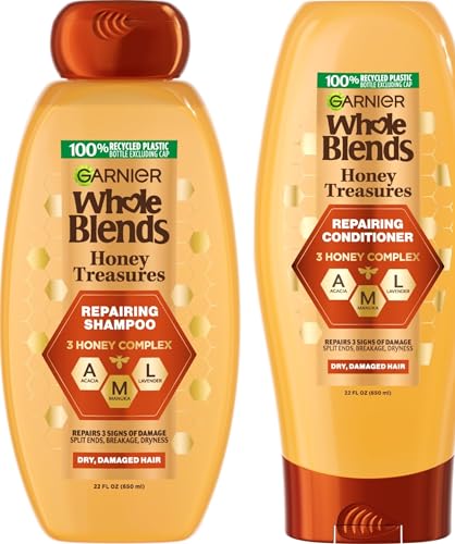 Garnier Whole Blends Honey Treasures Repairing Shampoo and Conditioner Set for Dry, Damaged Hair, 22 Fl Oz (2 Items), 1 Kit (Packaging May Vary)