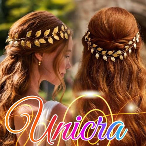 Unicra Gold Leaf Hair Vine Greek Goddess Hair Accessories Wedding Headpiece for Bride and Women (15.7 Inches) (Gold)