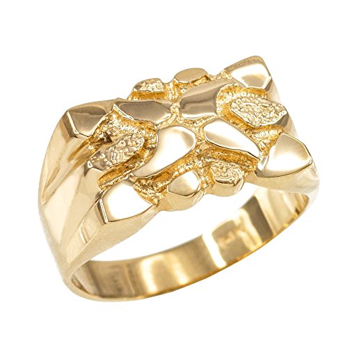 High Polish 10k Yellow Gold Textured Nugget Ring for Men (Size 7.75)